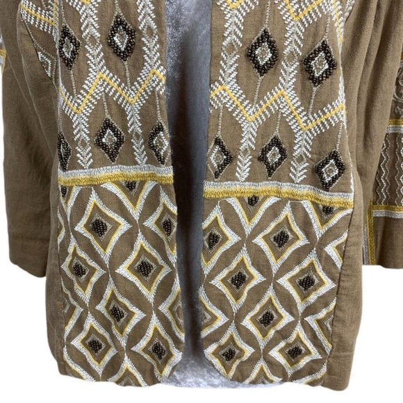 Chico's Linen Blend Open Front Blazer Southwestern - Picture 4 of 11